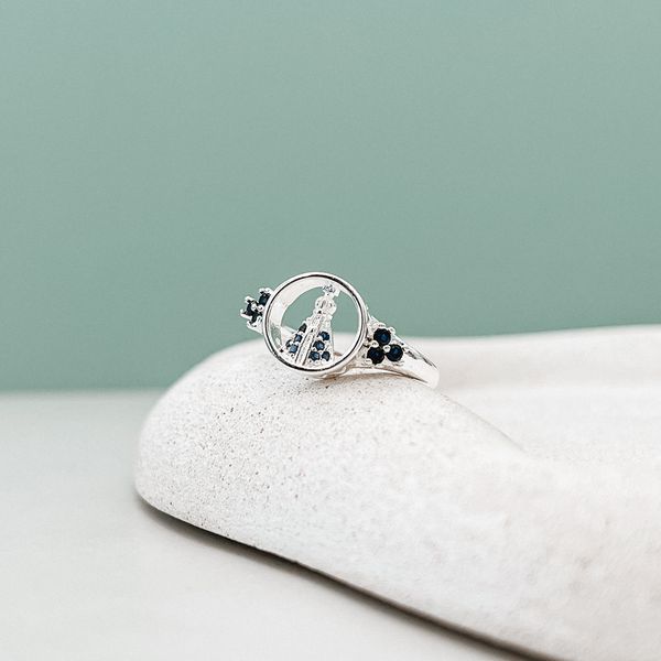 Anel Nossa Senhora Aparecida Azul Prata 925 