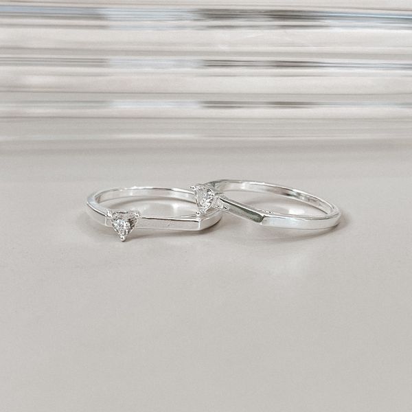 Anel Bia Coração Cristal Prata 925 