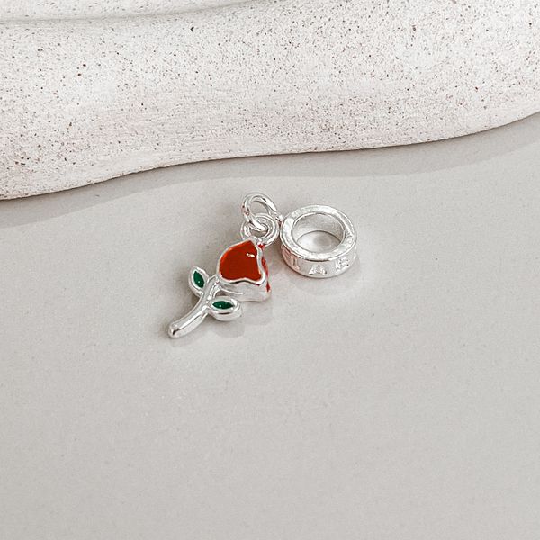 Berloque Rosa Vermelha Prata 925