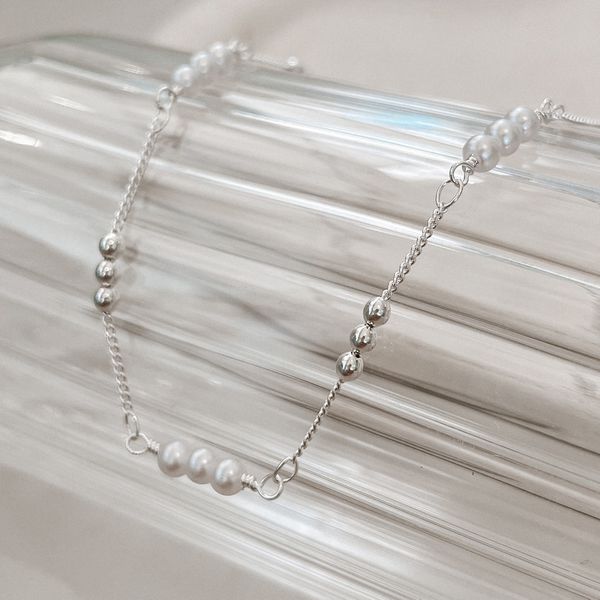 Colar Perola e Bolas Prata 925 