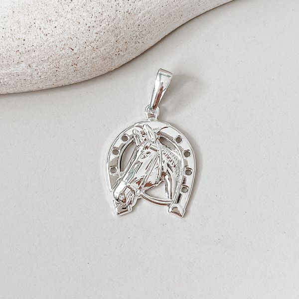 Pingente Cavalo Com Ferradura Prata 925 
