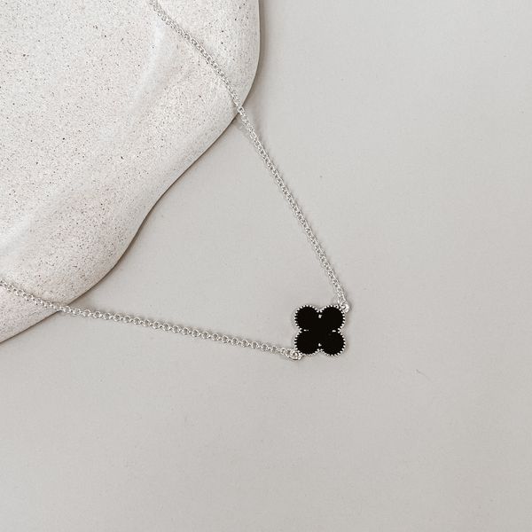 Colar Trevo Preto Prata 925 