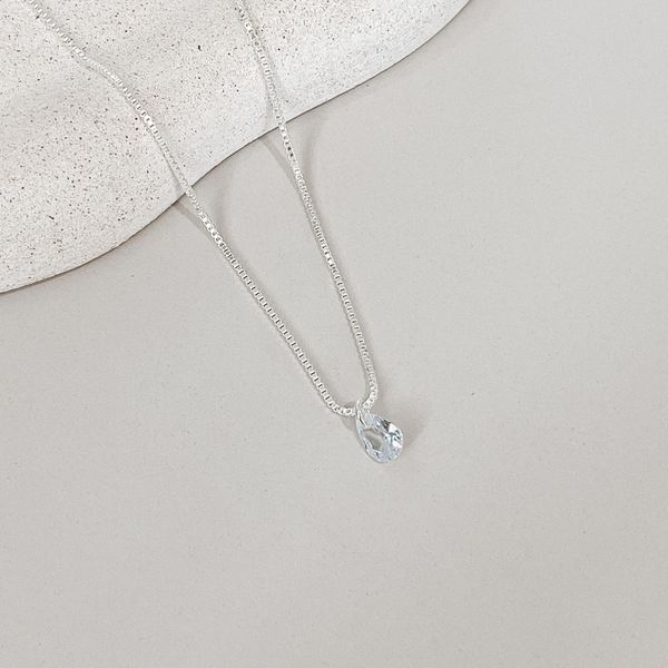 Colar Ponto De Luz Gota Prata 925 