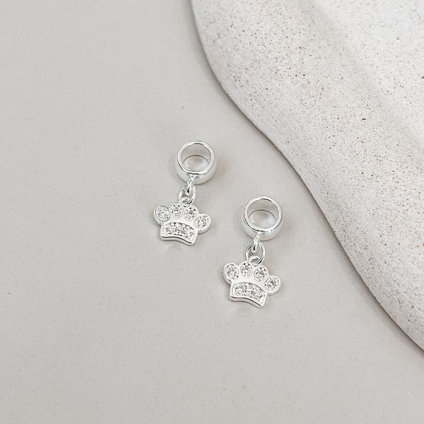 Berloque Patinha Cachorro Cravejado Cristal Prata 925 
