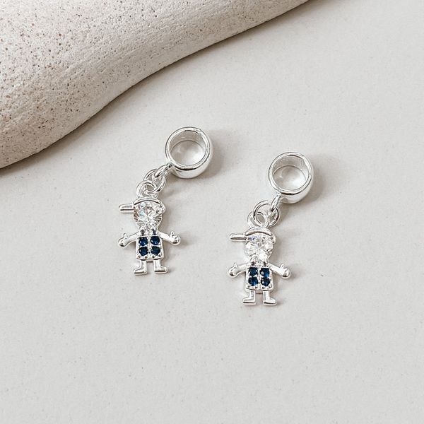 Berloque Menino Cor Azul Prata 925