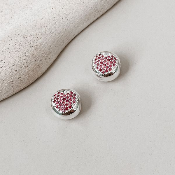 Berloque Separador Coração Cravejado Rosa Prata 925 