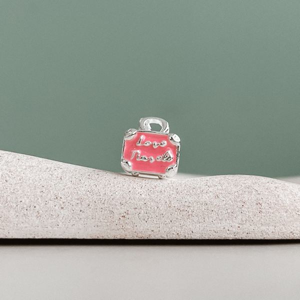 Berloque Separador Mala Rosa Prata 925 