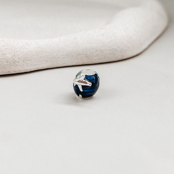 Berloque Separador Mundo Com Avião Prata 925 