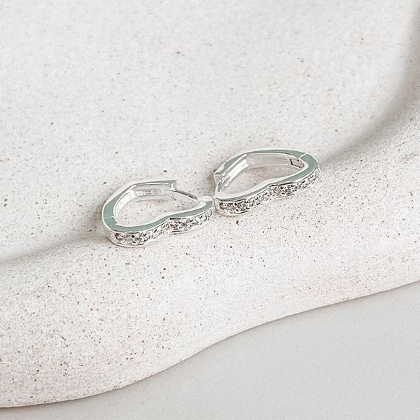 Argola Click Cravejada Coração Prata 925 