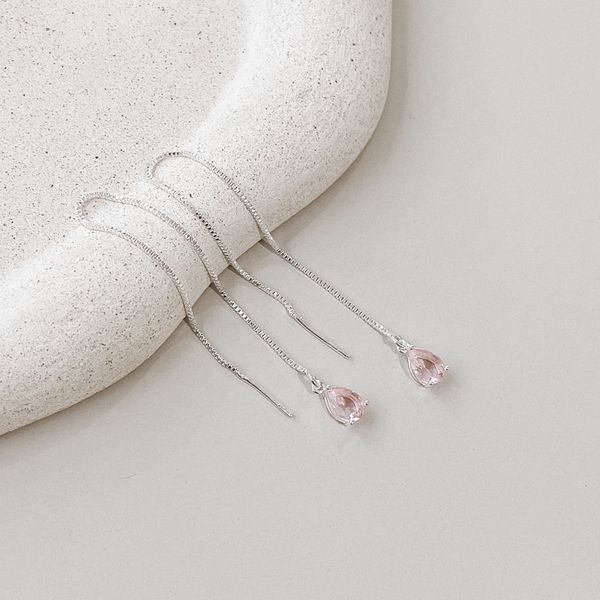 Brinco Costura Pingente Rosa Prata 925 