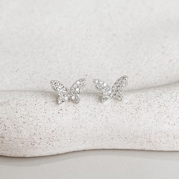 Brinco Borboleta Cravejado Prata 925 