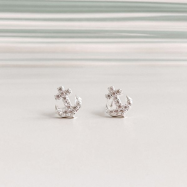 Brinco Âncora Cravejado Prata 925 