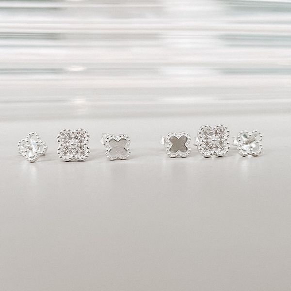 Trio Trevo Cravejado Prata 925