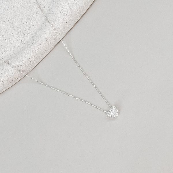Colar Coração Cravejado 45cm Prata 925 