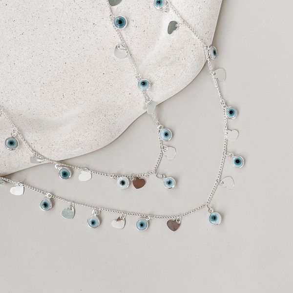 Choker Olho Grego Com Coração Prata 925