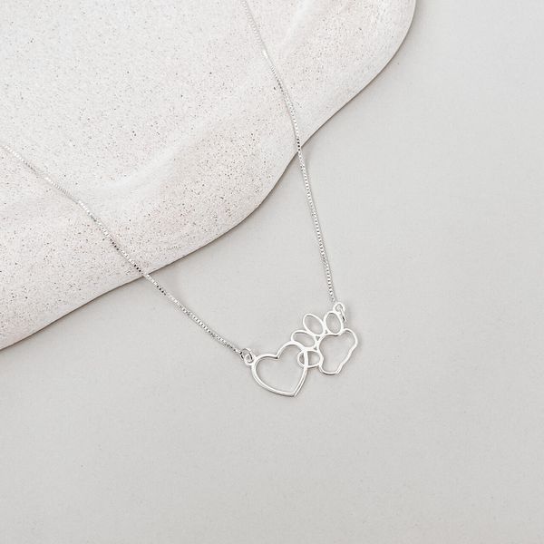 Colar Patinha e Coração Prata 925 