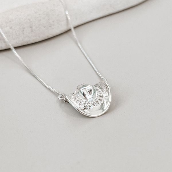 Colar Chapéu Cravejado Prata 925 