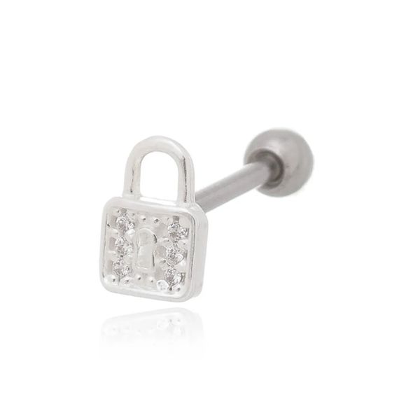Piercing Cadeado Cravejado Tragus Prata 925