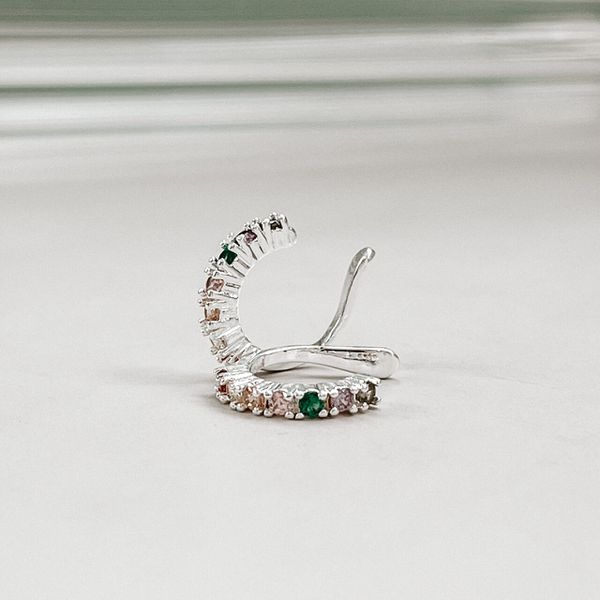 Piercing Fake Colorido Cravejado Prata 925 