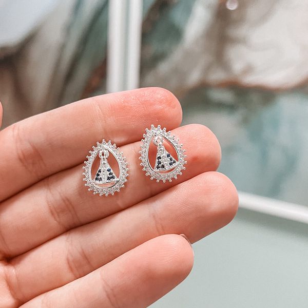 Brinco Nossa Senhora Manto Azul Prata 925 