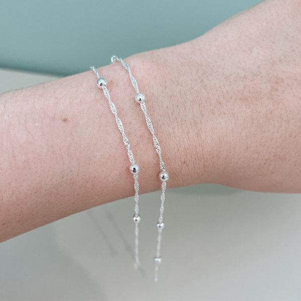 Pulseira Singapura Com Bolinha Prata 925