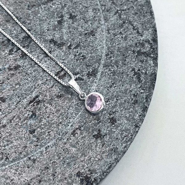 Colar Solitario Rosa 6 mm Prata 925