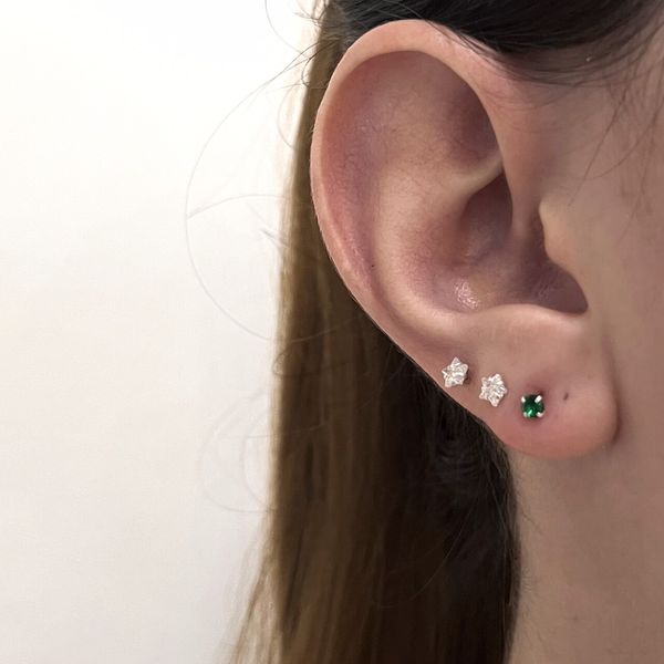 Brinco Solitario Verde Esmeralda 3mm Prata 925