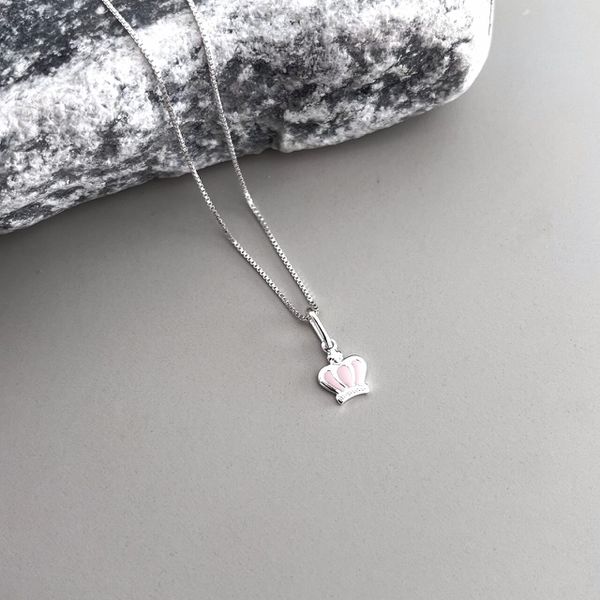 Colar Coroa Rosa Prata 925 