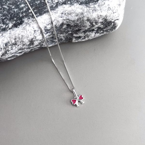 Colar Laço Rosa Prata 925 