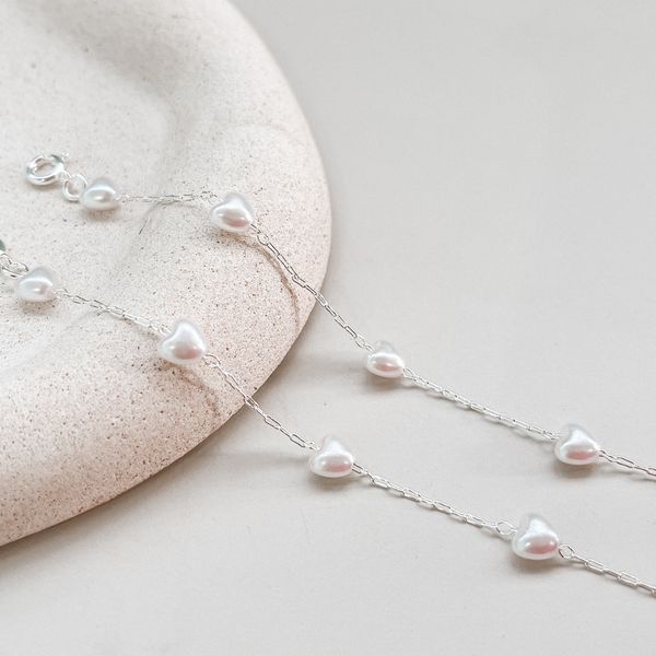 Pulseira Coração Perolado Prata 925