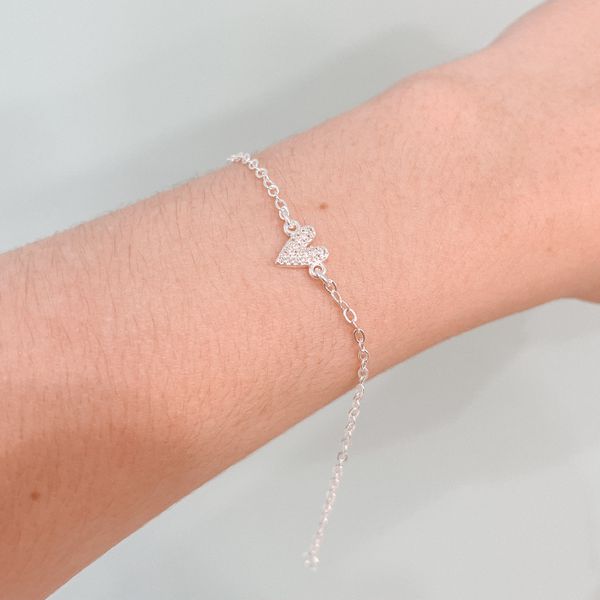 Pulseira Coração Cravejado Prata 925