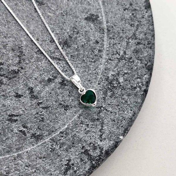 Colar Coração Verde 6mm Prata 925