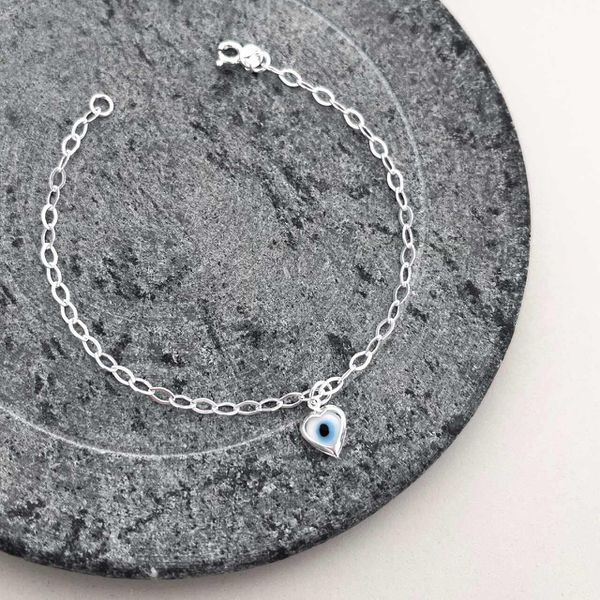 Pulseira Olho Grego Coração Branco Prata 925