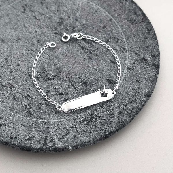 Pulseira Placa Infantil Coroa Em Prata 925