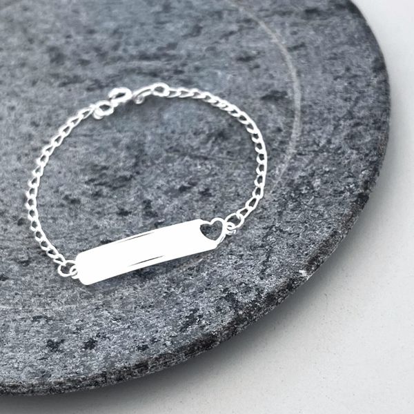Pulseira Placa Infantil Coração Em Prata 925