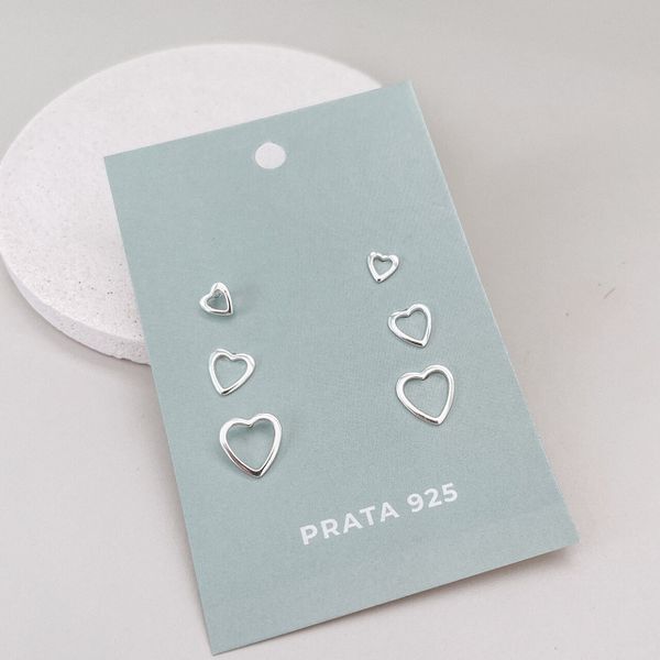 Trio Coração Vazado Prata 925 