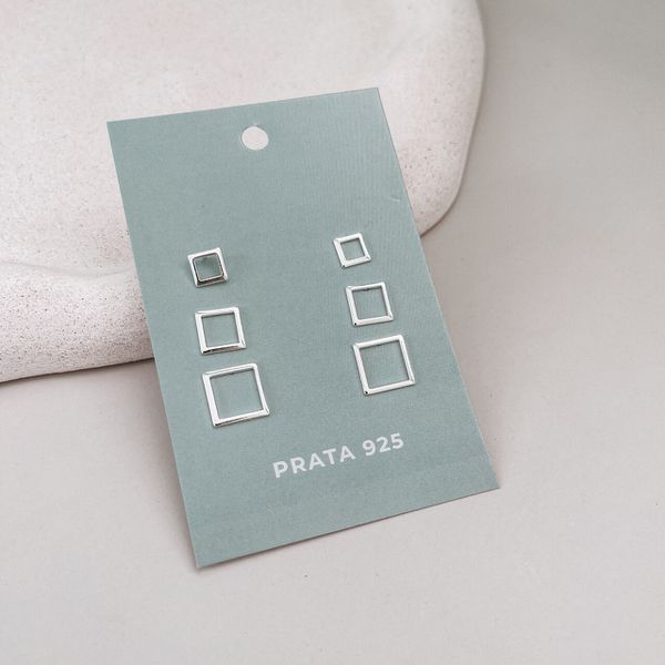 Trio Quadrado Prata 925 