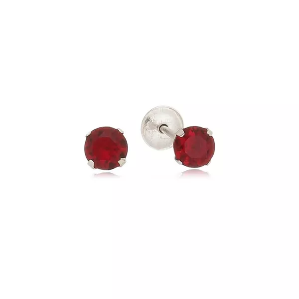 Brinco Baby Solitario Vermelho Prata 925