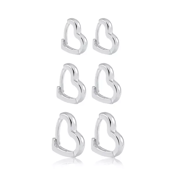 Trio Argola Click Coração Prata 925 