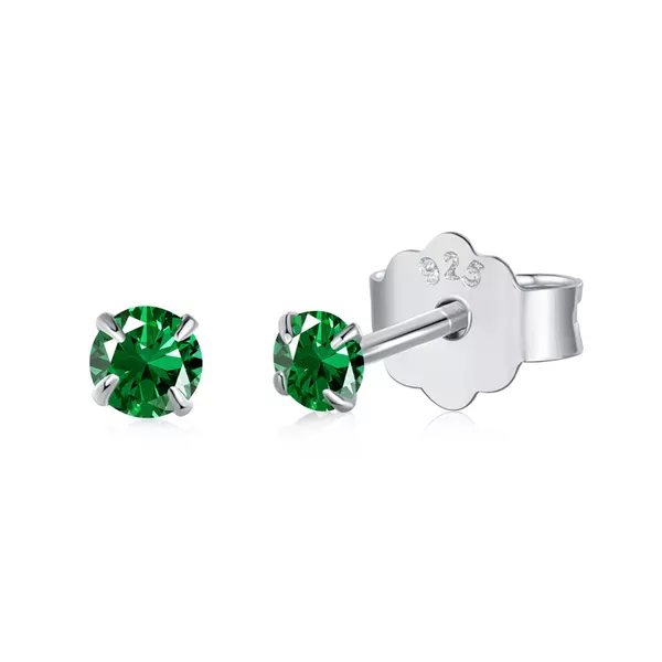 Brinco Solitario Verde Esmeralda 3mm Prata 925