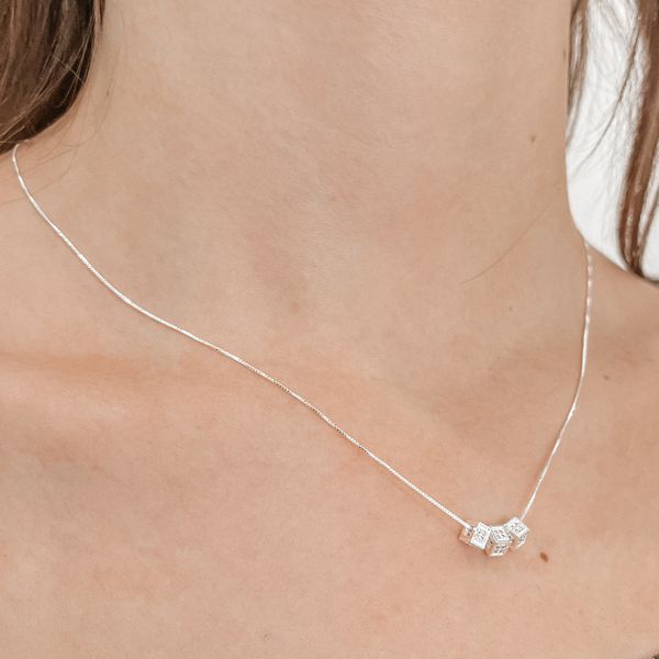 Colar Cubos Cravejados Prata 925