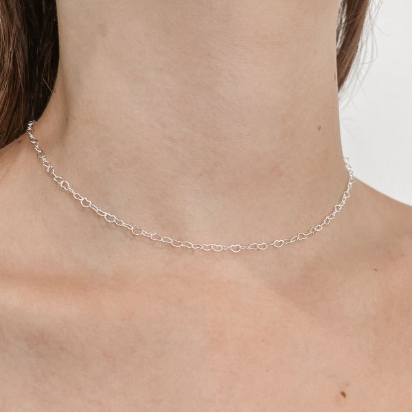 Corrente Elo Coração 45 cm Prata 925