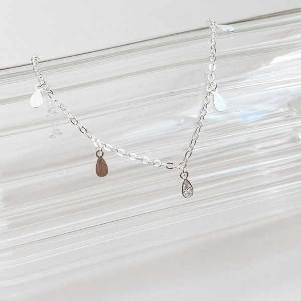 Tornozeleira Gotas Cravejadas Prata 925