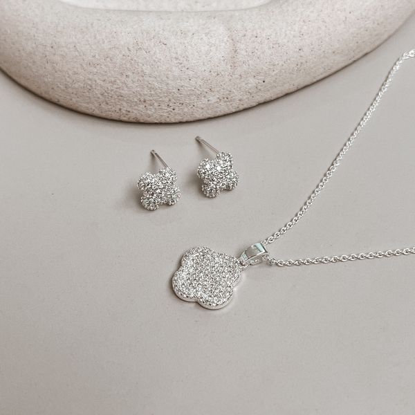 Conjunto Trevo Cravejado Prata 925