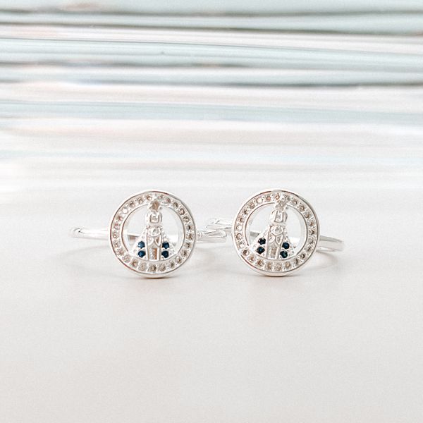 Anel Nossa Senhora Aparecida Cravejada Prata 925