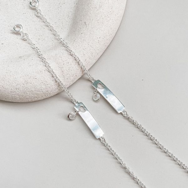 Pulseira Plaquinha Infantil com pingente Pedra Zirconia Prata 925