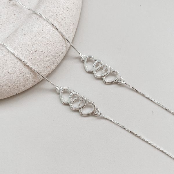 Pulseira 3 coração Prata 925