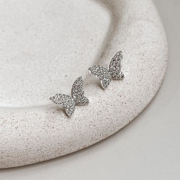 Brinco Borboleta Cravejada Prata 925
