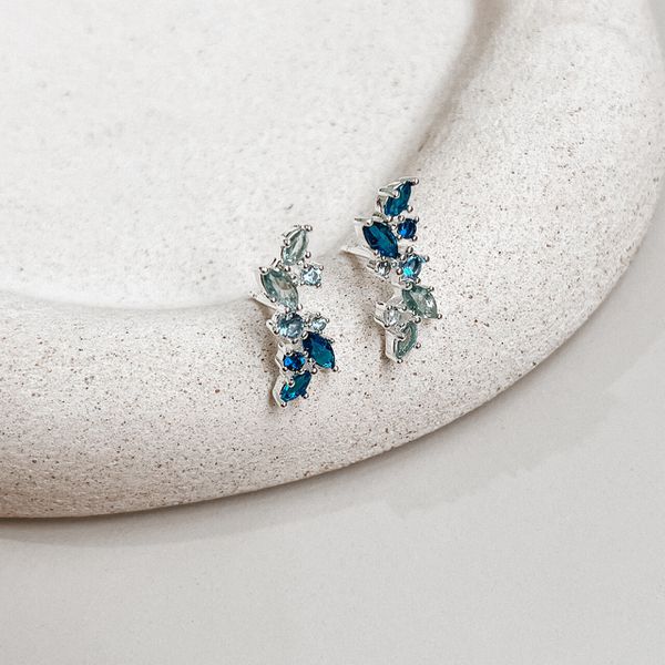 Brinco Zirconia Azul Prata 925