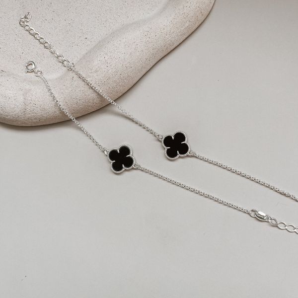 Pulseira Trevo Preto Prata 925